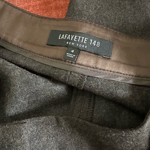 Lafayette 148 cashmere & wool trousers dark brown flat front straight leg 4 - Picture 4 of 8